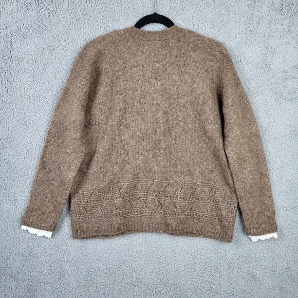 Sezane Charles Jumper Cardigan lace cuffs Sweater Brown Size S - Picture 4 of 13
